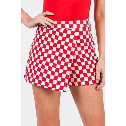 GAME DAY CHECKERED WRAP FRONT SKORT: RED