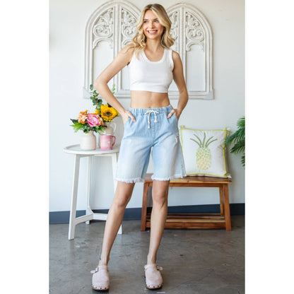 Elastic Waist Denim Shorts: LT Denim