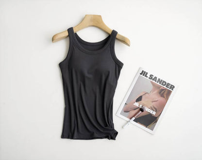 Rib Soft tank top w built in bra: Black