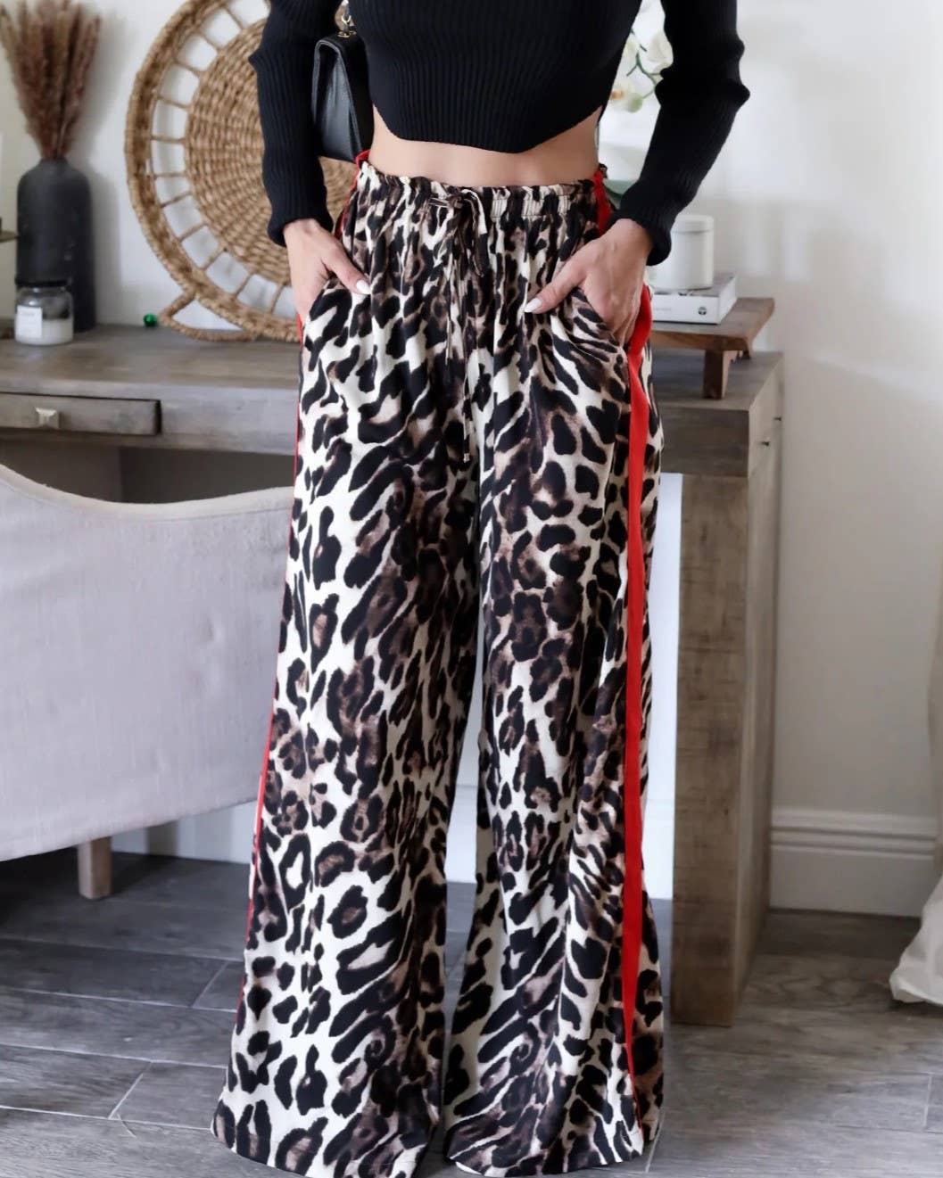 Leopard Side Striped Pants