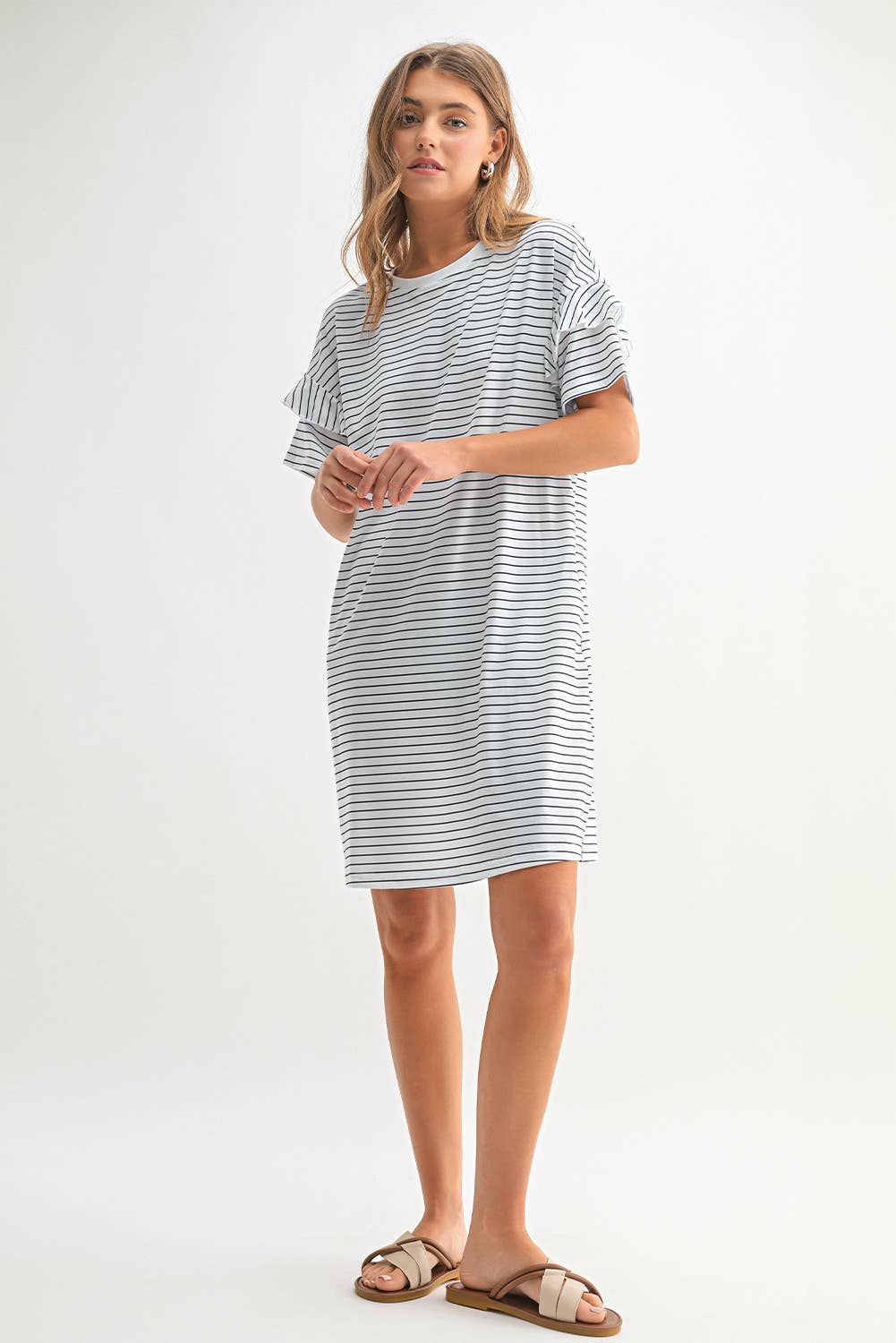 Stripe Ruffled Short Sleeve Dress