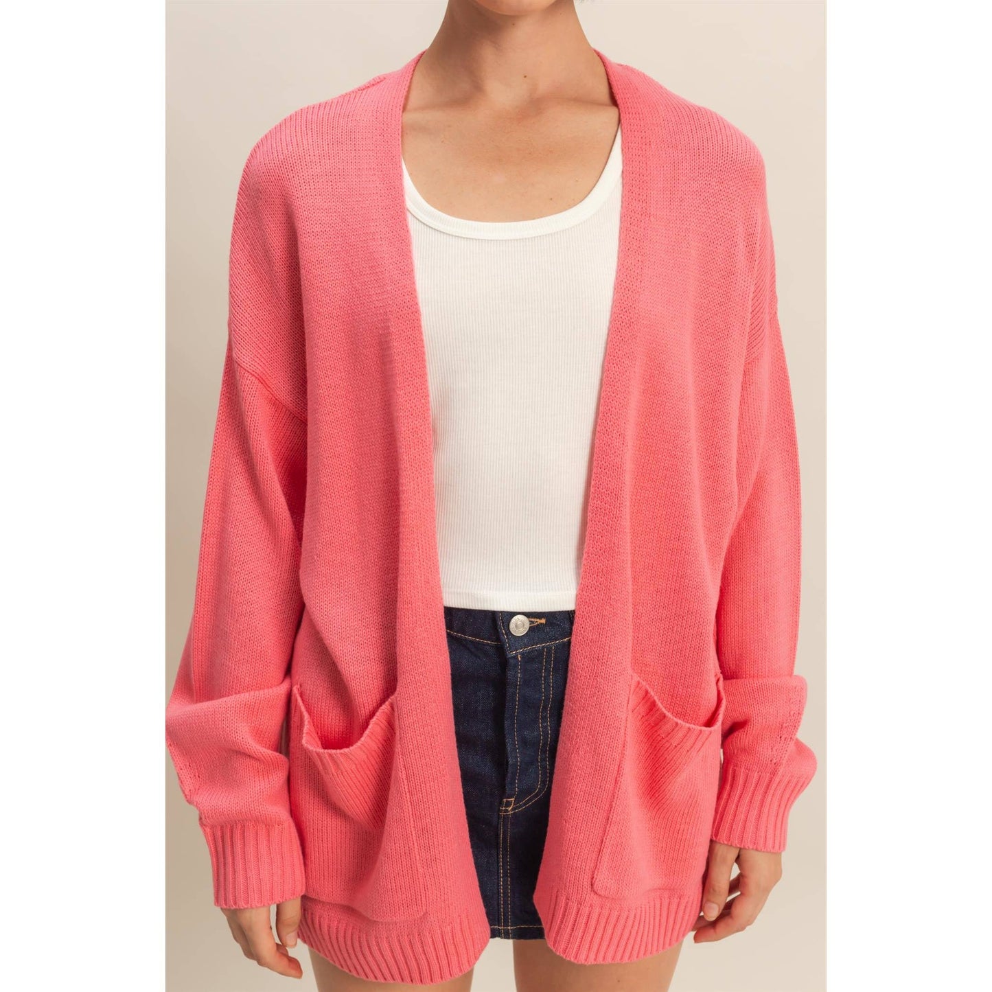 Oversized Cardigan With Pockets: TAFFY PINK