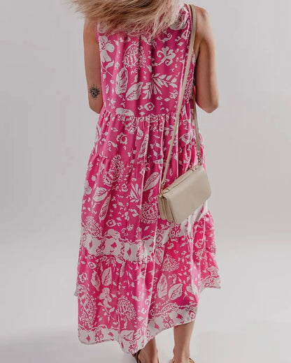 Floral V Neck Tiered Midi Dress