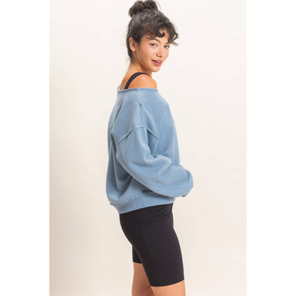 Off The Shoulder Sweatshirt: DUSTY BLUE