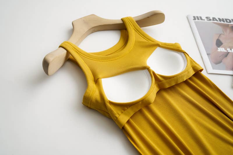 Rib Soft tank top w built in bra: Mustard