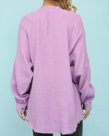 Gauze Button Down Pocket Top