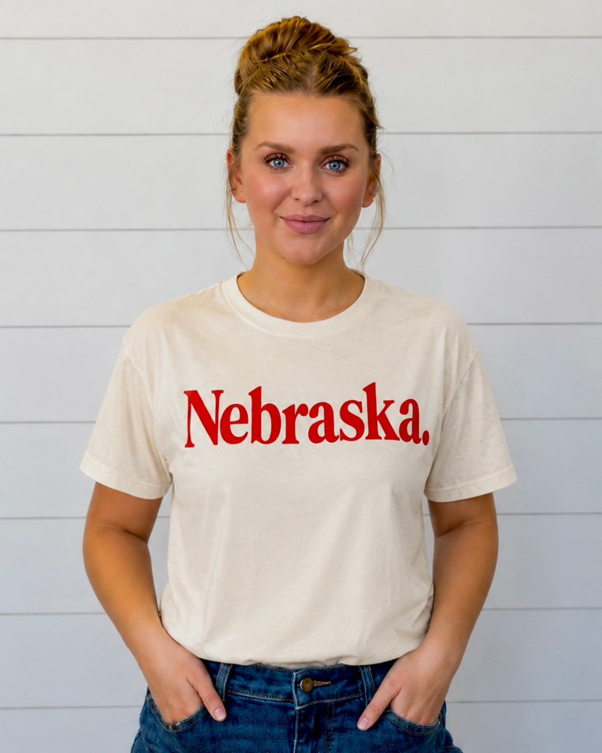 Nebraska Puff Lettering Long Cropped Tee