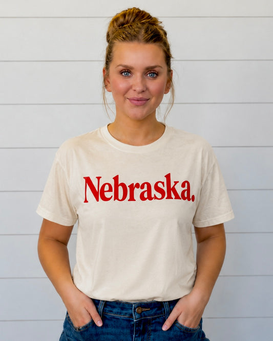 Nebraska Puff Lettering Long Cropped Tee