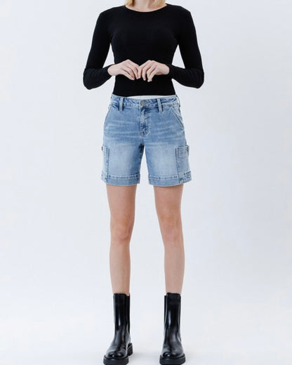 Midrise Cargo Pocket Denim Shorts