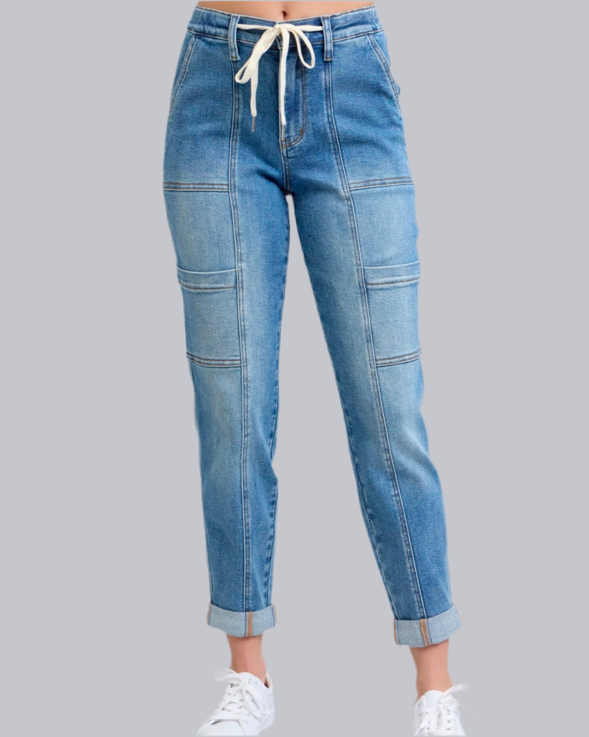 High Waist Light Wash Cargo Jogger