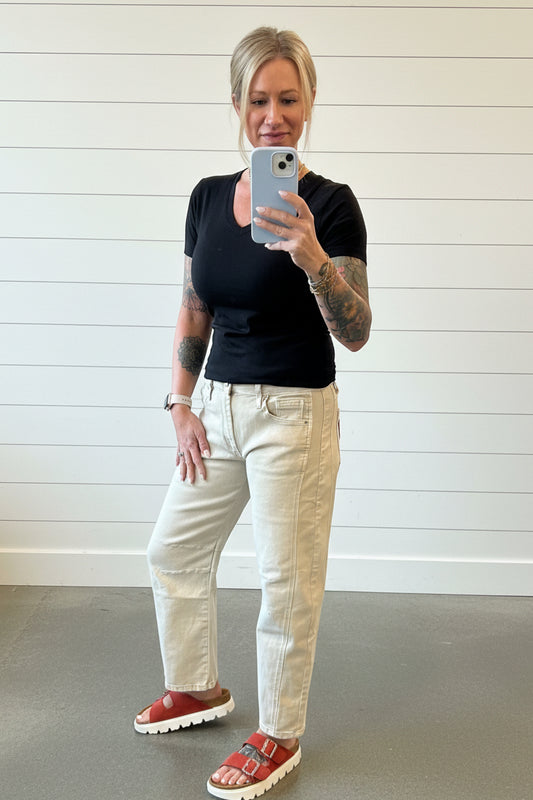 High Rise Barrel Jeans: SAND