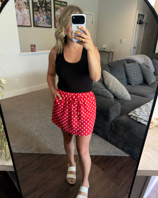 Red Knit Polka Dot Skort
