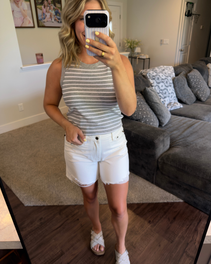 Stripe Tank w Shelf Bra: Grey/White