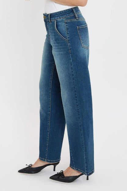 Mid Rise Front Seam Wide Leg Jeans