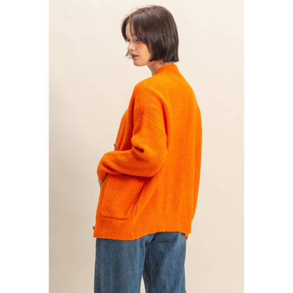 Oversized Cardigan With Front Pockets: ORANGE