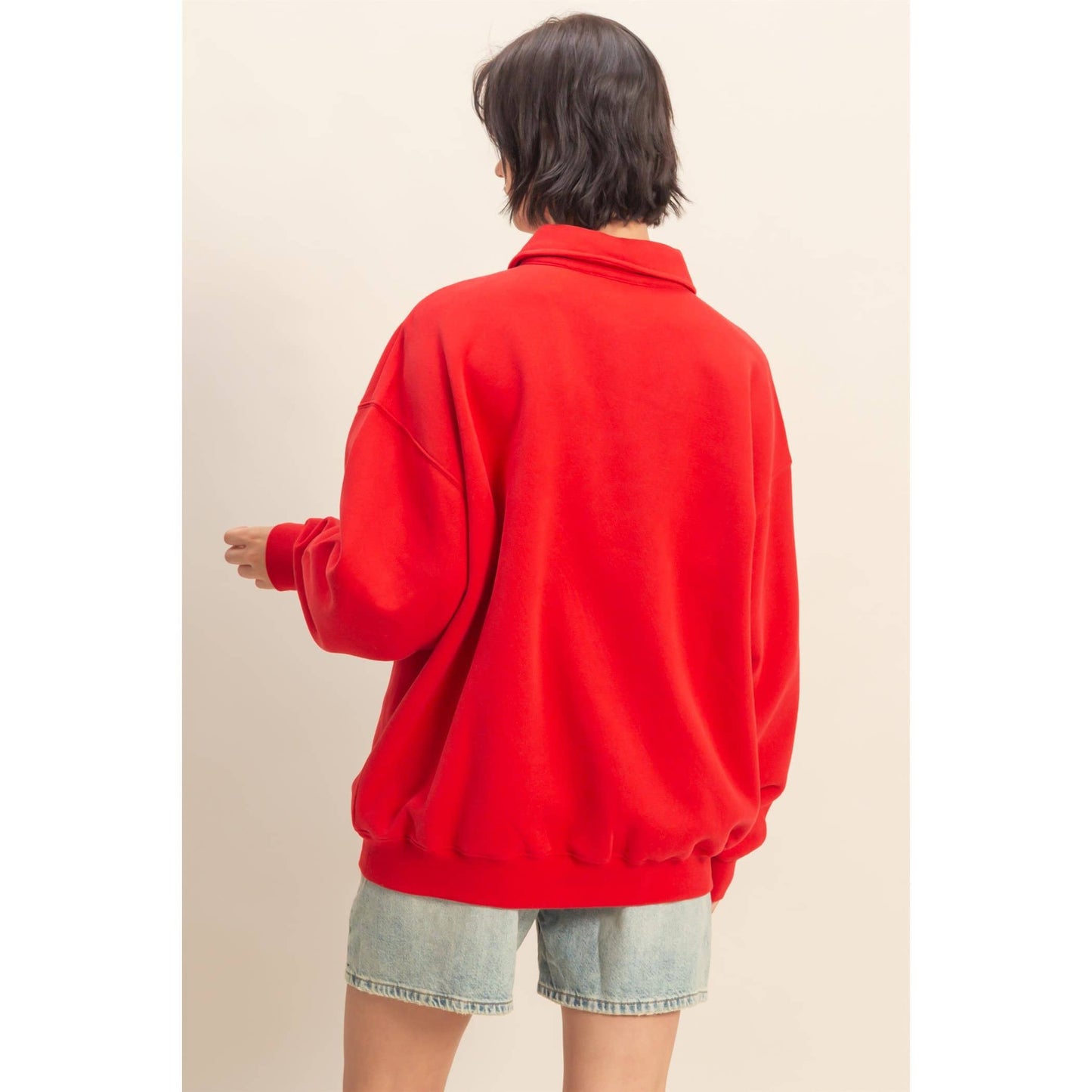 Oversized Polo Collared Pullover: RED
