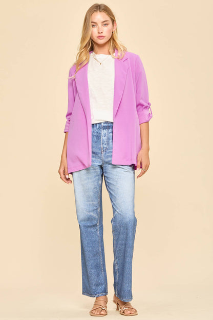 Open Front Boyfriend Blazer: Orchid Glow
