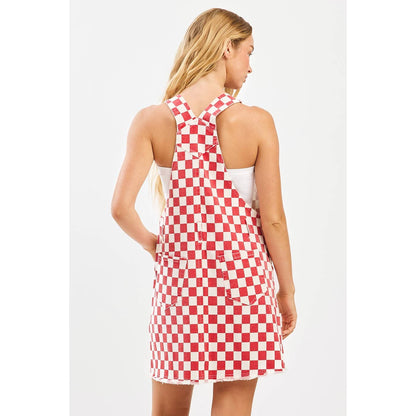 Game Day Checkered Overall Mini Dress