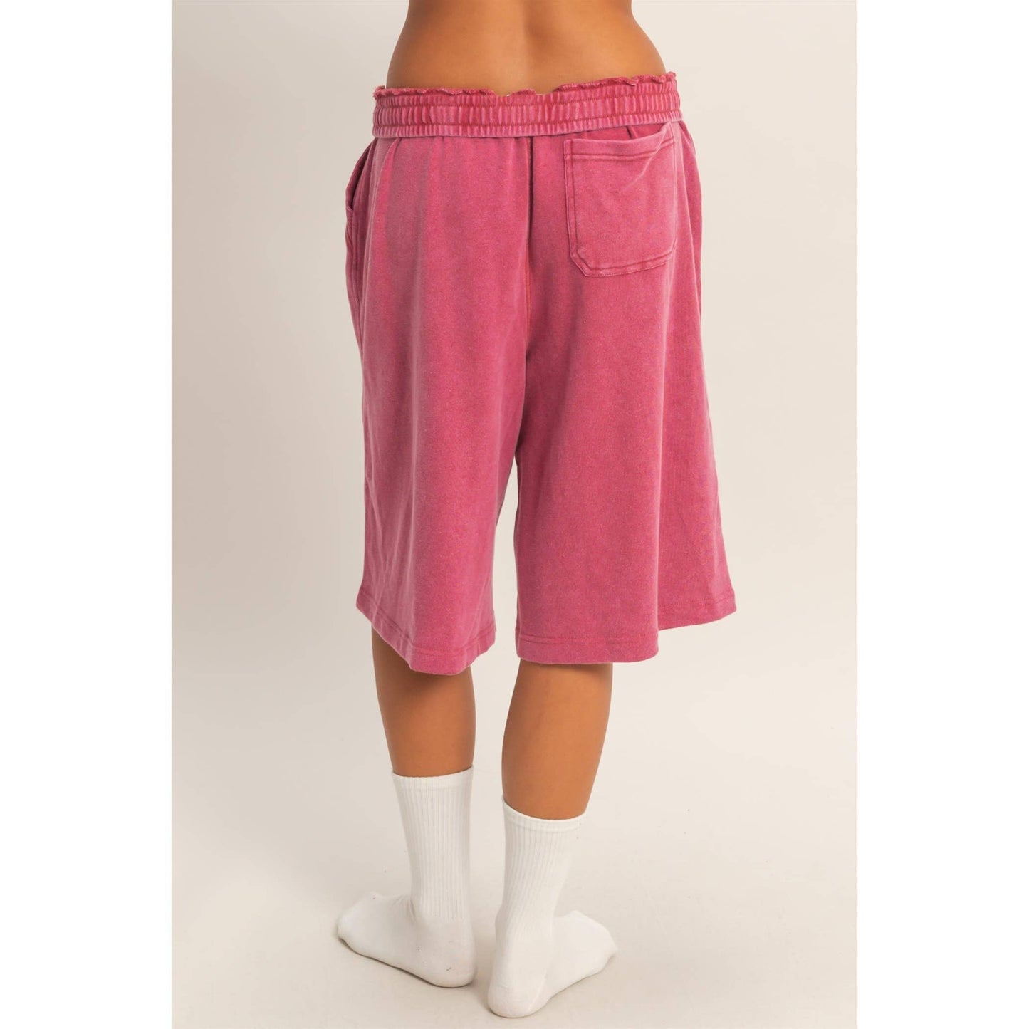 French Terry Bermuda Shorts: DARK RED