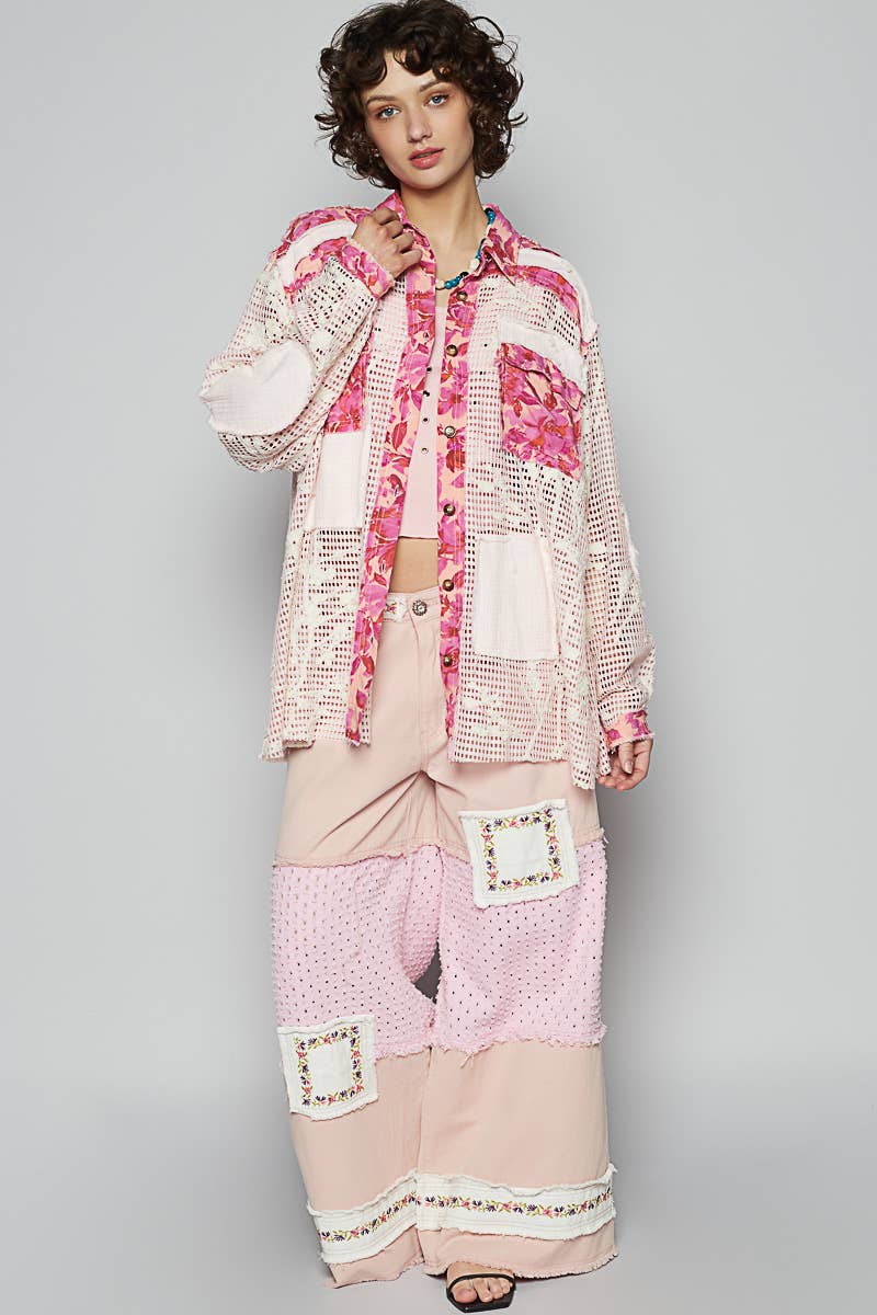 Blue Crochet Lace Floral Top