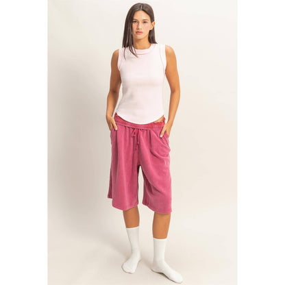French Terry Bermuda Shorts: DARK RED