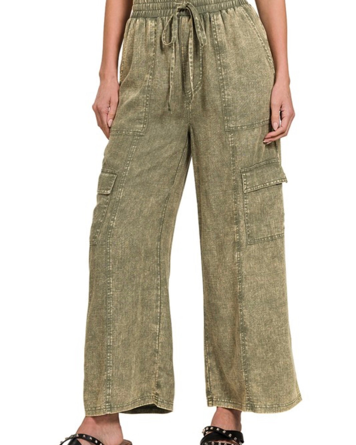 Washed Linen Cargo Pants