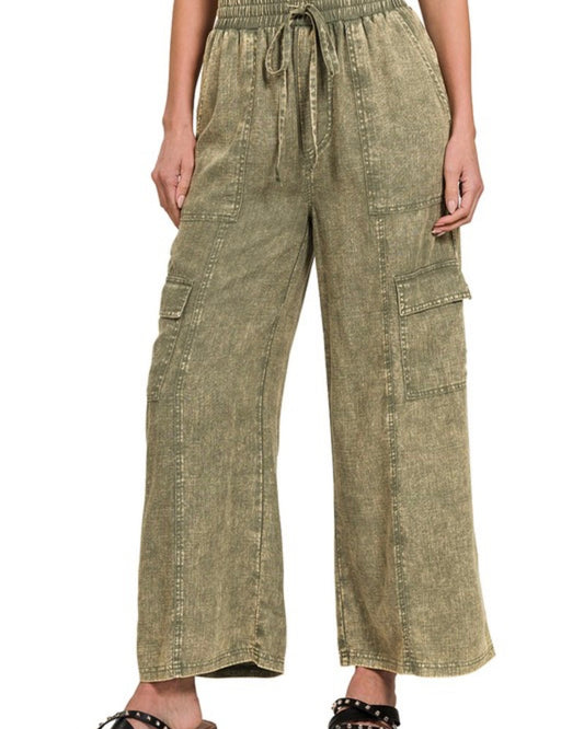 Washed Linen Cargo Pants