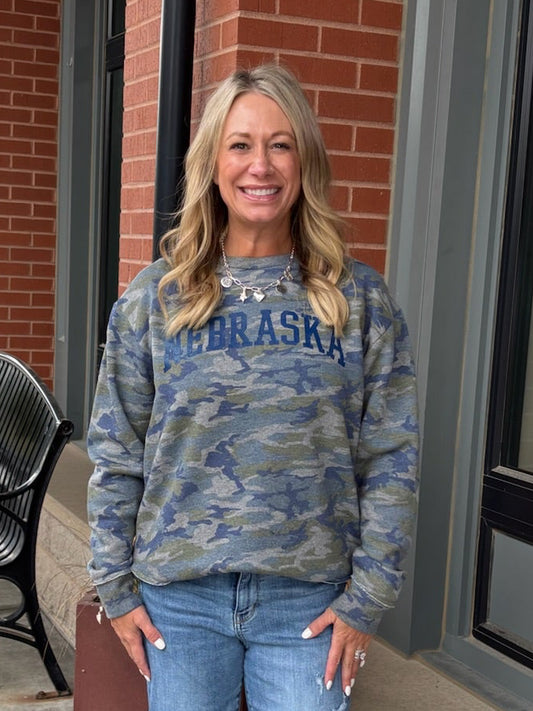 Blue Nebraska Camo Sweatshirt