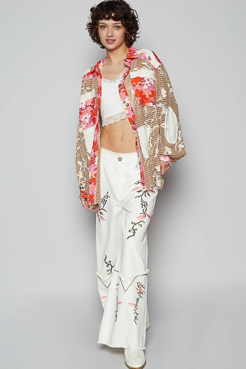 Blue Crochet Lace Floral Top