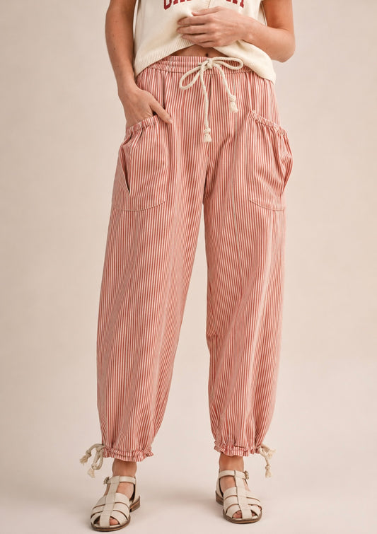 STRIPED PARACHUTE PANTS: Lt Red