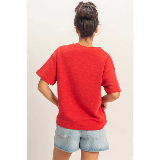 Crew Neck Short Sleeve Top: RED