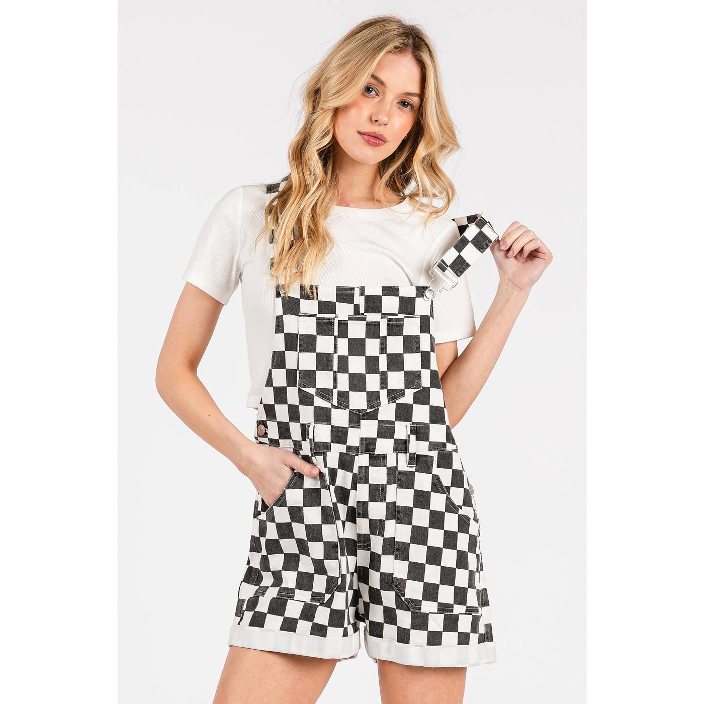 Game Day Checkered Overalls-Black