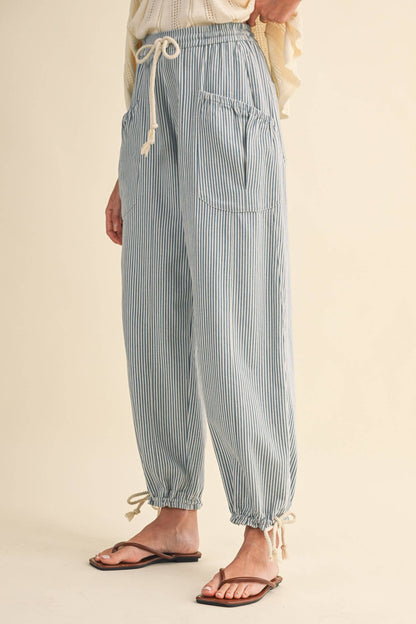 Striped Parachute Pants: Denim