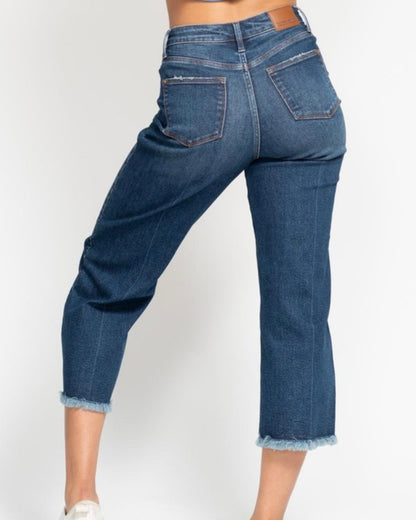 Button Fly Cropped Wide Leg Denim