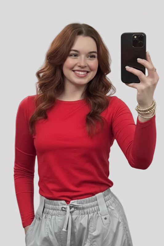 Buttery Soft Long Sleeve Round Neck Tee: RUBY