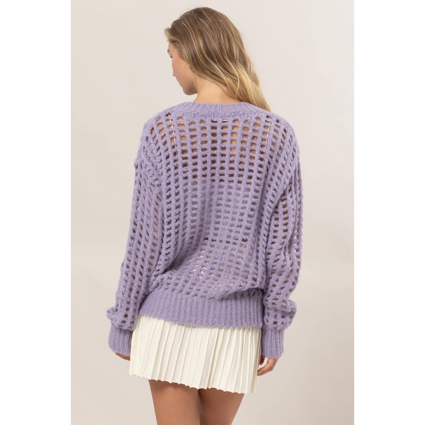 Open Stitch Long Sleeve Sweater: LILAC