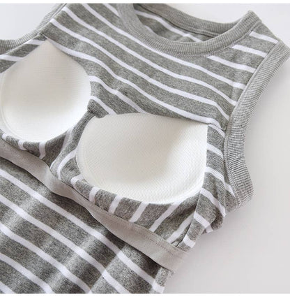 Stripe Tank w Shelf Bra: Grey/White