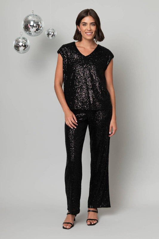 V-Neck Shimmer Tee: Black