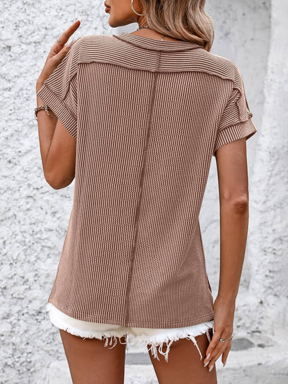 Textured Short Sleeve Top: Mocha