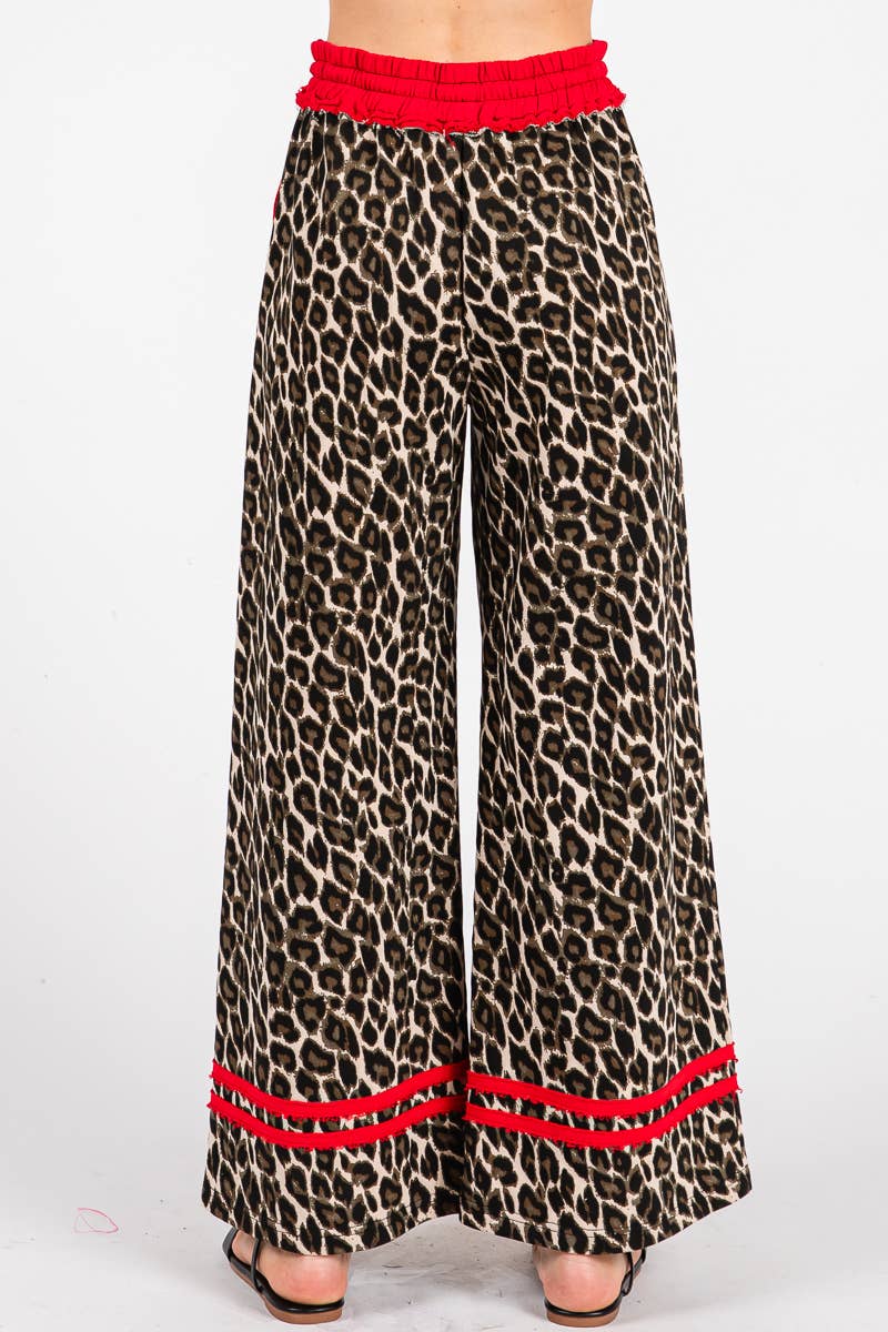 LEOPARD PRINT TERRY WIDE LEG PANTS