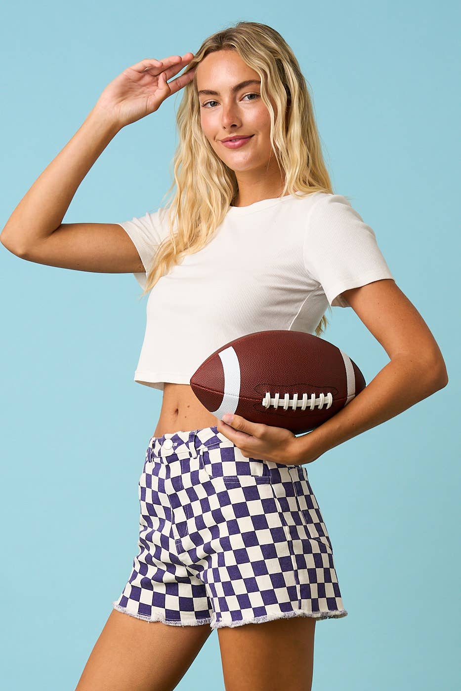 GAME DAY CHECKERED FRAYED HEM CASUAL SHORTS: BLACK