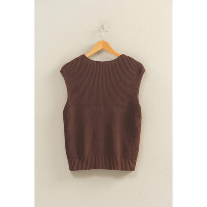 Sleeveless Button-Up Ribbed Vest: CHOCOLATE