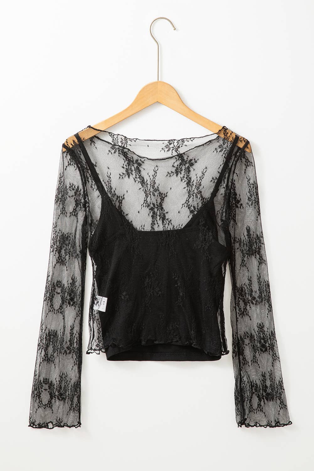 Lace Mesh Long Sleeve with Black Cami