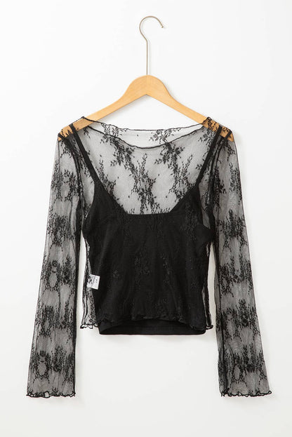 Lace Mesh Long Sleeve with Black Cami