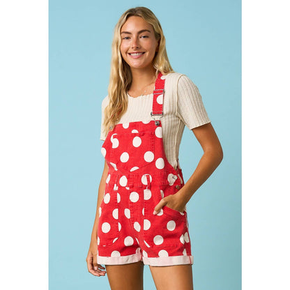 GAME DAY POLKA DOT ROMPER BIB OVERALLS: RED