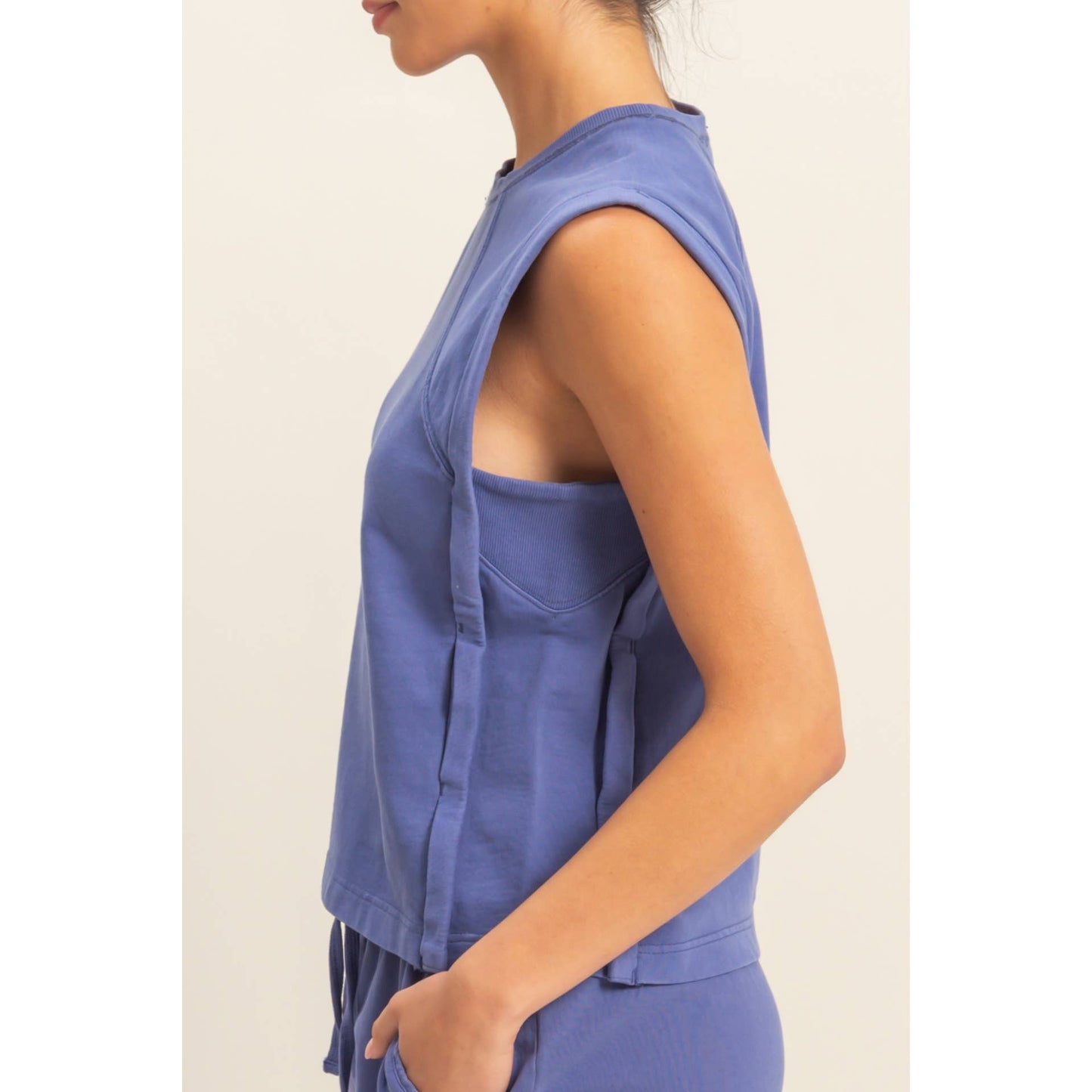 Round Neck Sleeveless Top: DUSTY INDIGO