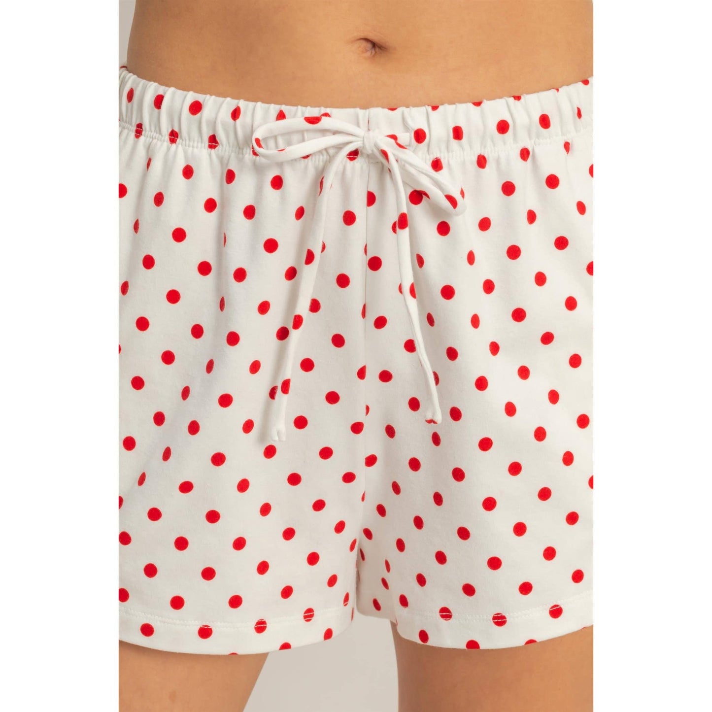 Polka Dot Drawstring Shorts: RED