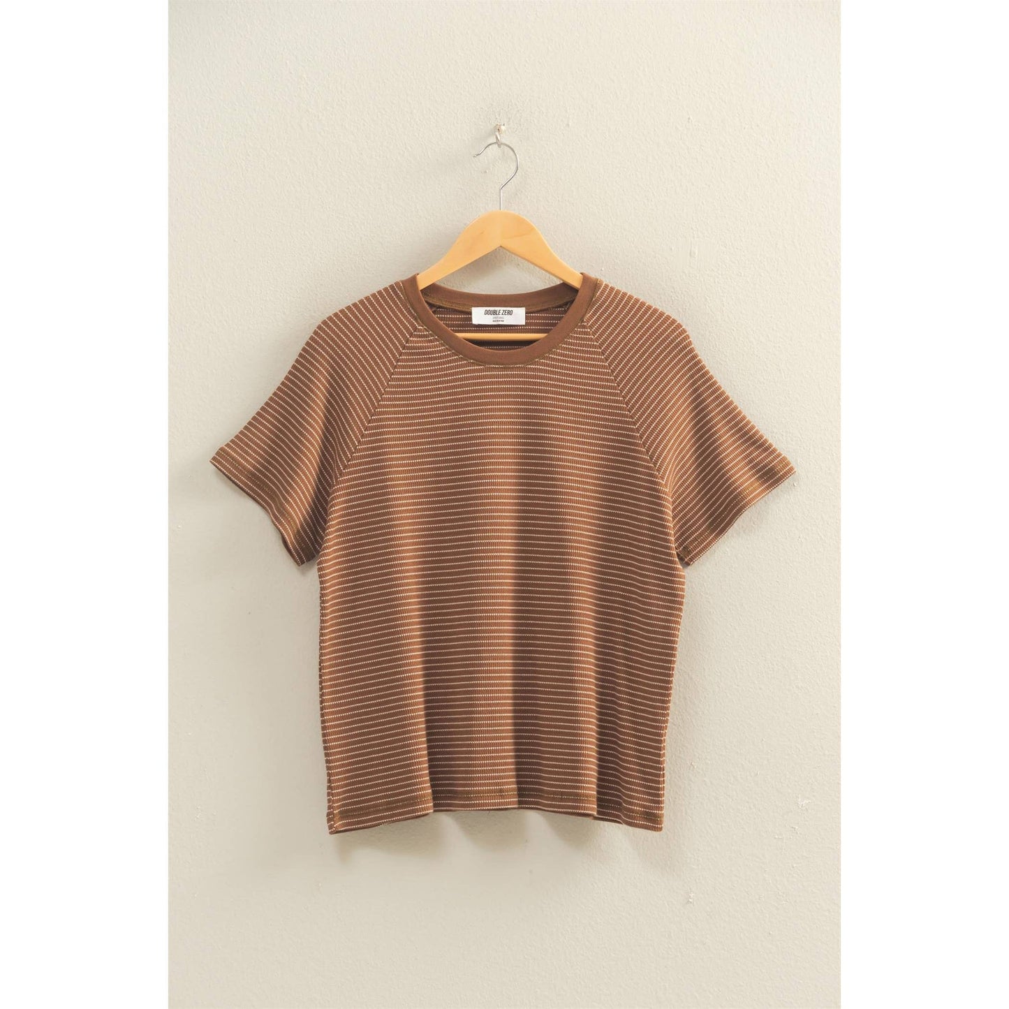 Textured Striped Raglan Tee: BROWN
