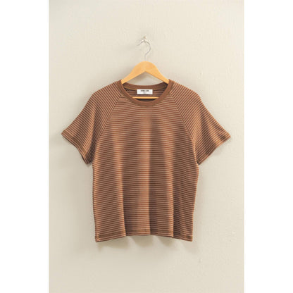 Textured Striped Raglan Tee: BROWN