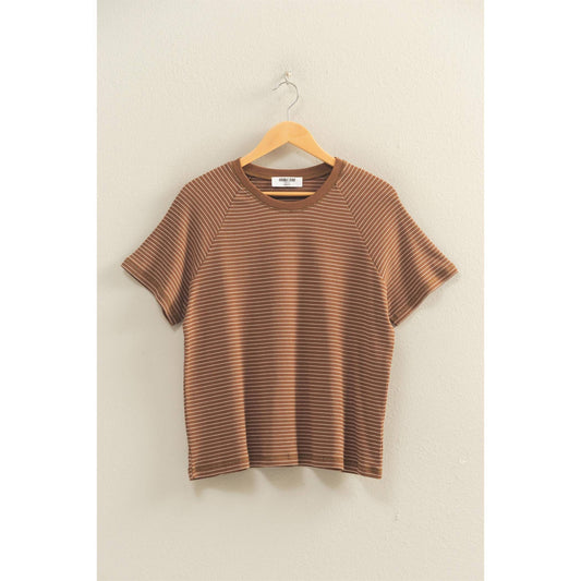 Textured Striped Raglan Tee: BROWN